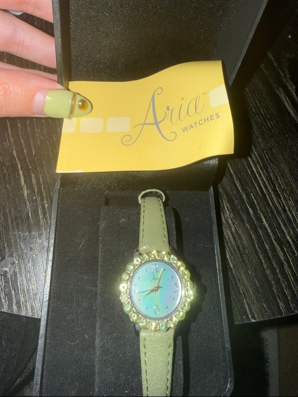 Aria Women’s Light Green Crystal-Trim Leather Strap Watch - Picture 3 of 3